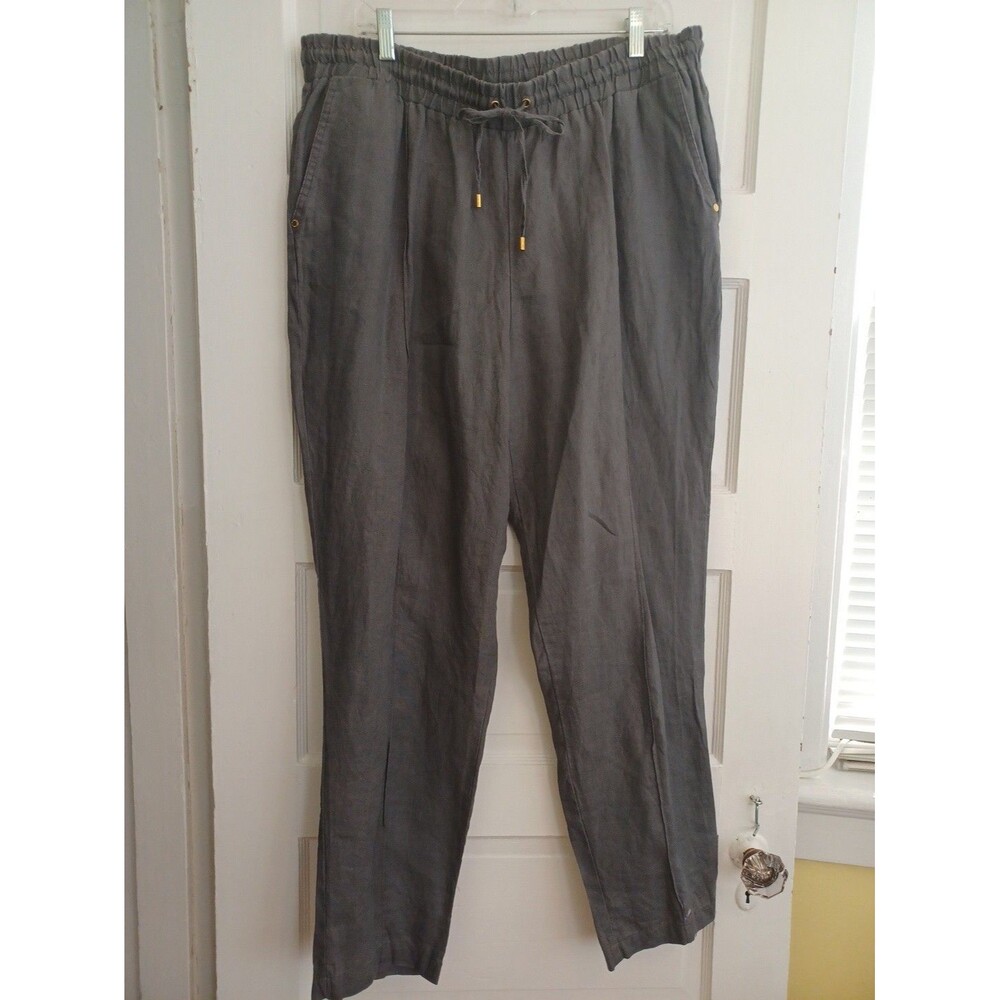 Ellen Tracy gray linen pants XL drawstring pull-on minimalist Lagenlook casual